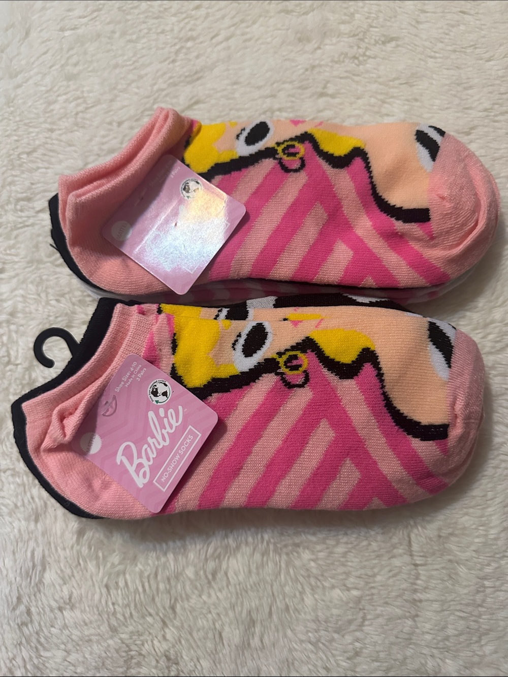 Barbie Pink Yellow Graphic No-Show Socks